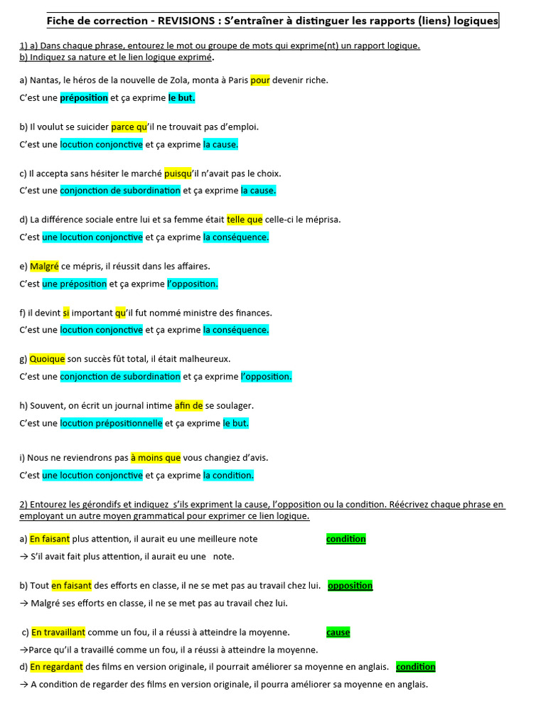 Exercices sur les rapports logiques | PDF | Arts du langage et ...