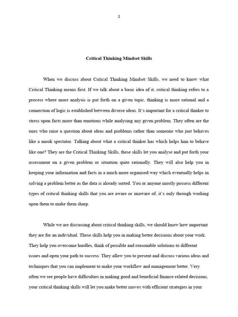 Critical Thinking Mindset Skills | PDF | Critical Thinking | Thought