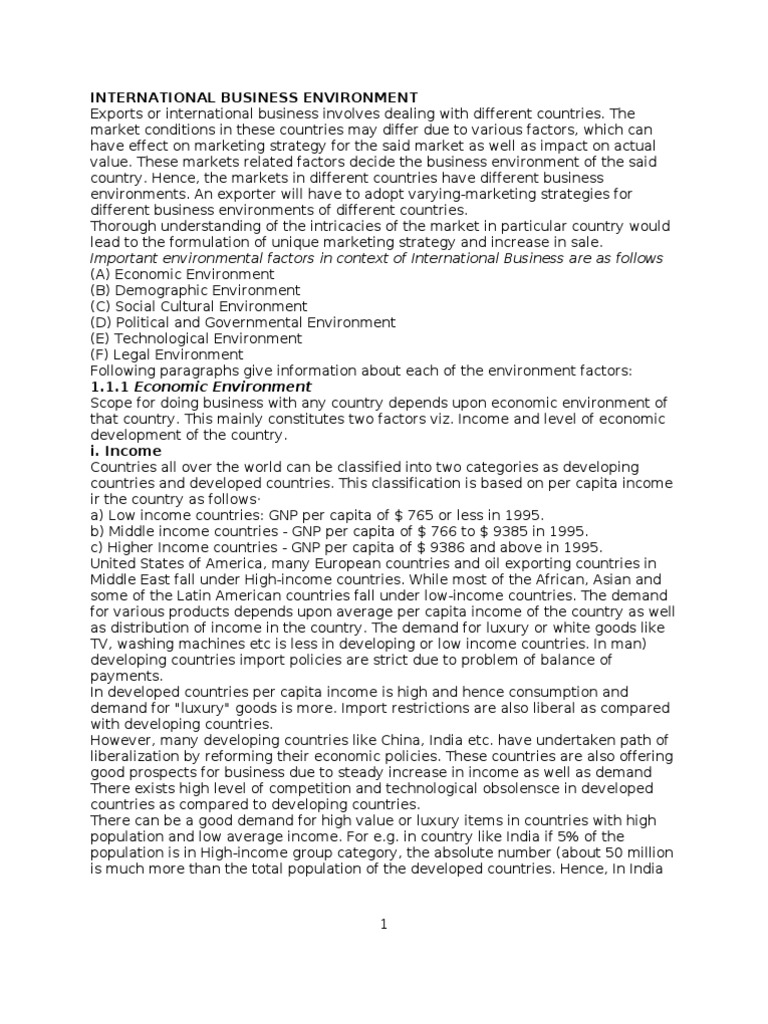 INTERNATIONAL BUSINESS ENVIRONMENT NOTES FOR MBA PDF visual data 8