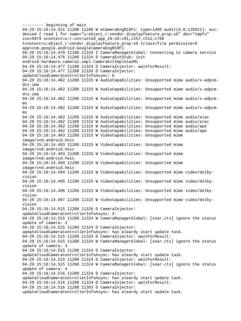 Camera Service Connection Logs | PDF | Data Compression | Codec