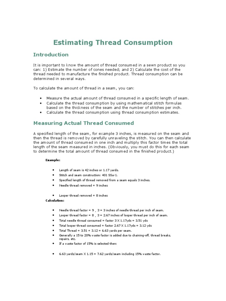 18.estimating Thread Consumption PDF Seam (Sewing) Yarn