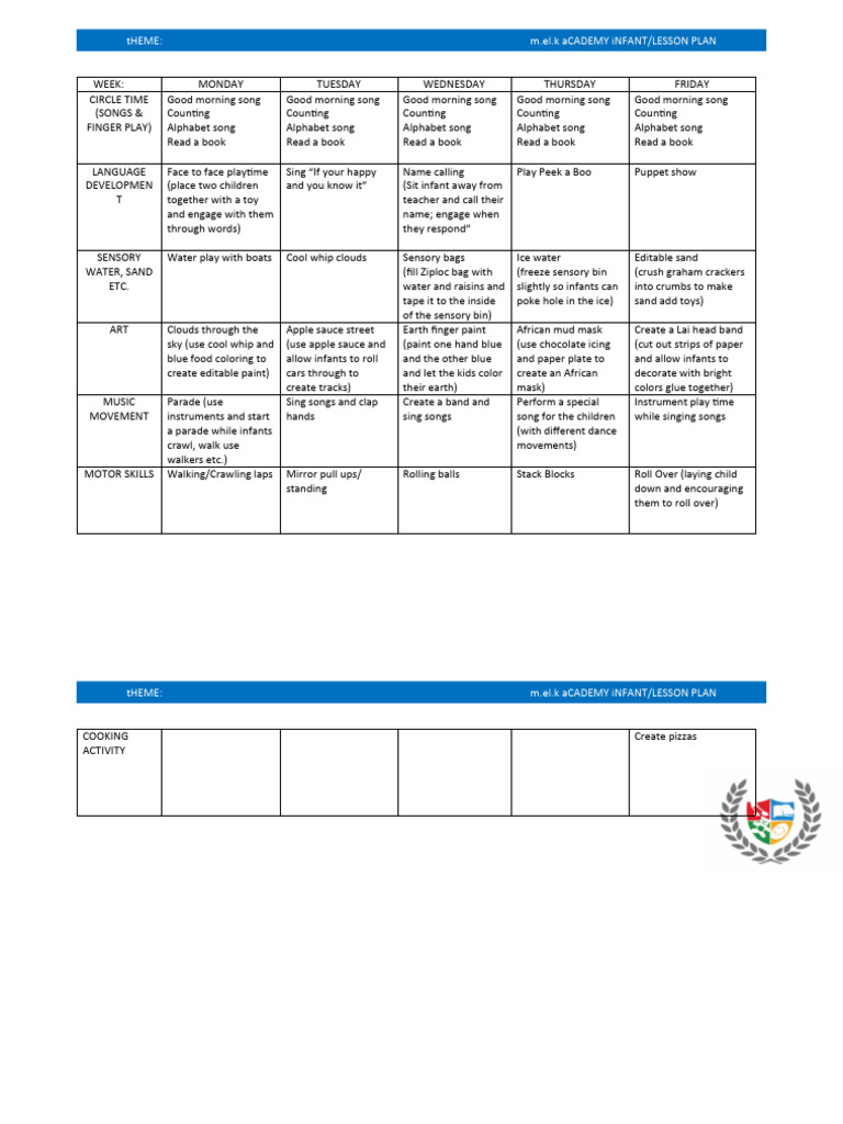 Infant Lesson Plan Activities | PDF