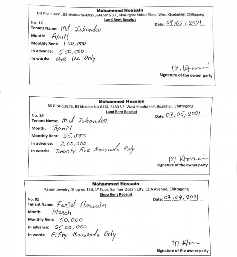 Land Rent Receipts for Chittagong Tenants | PDF