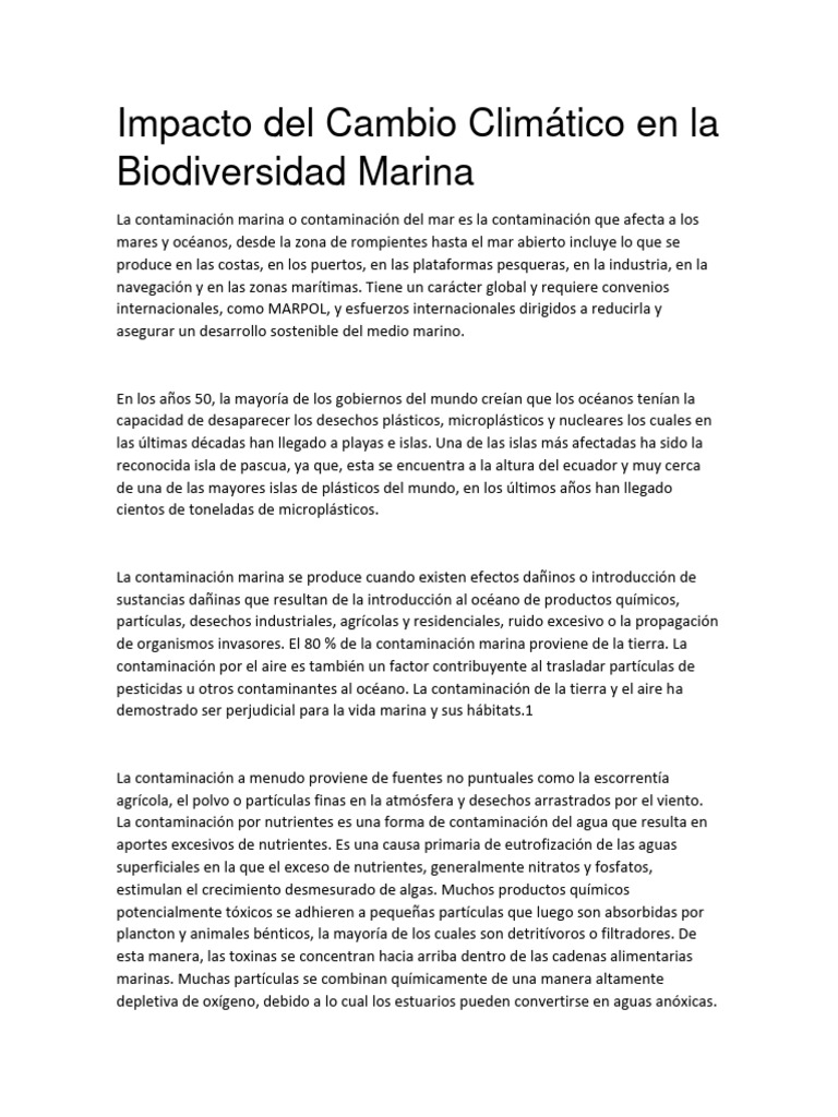 Impacto Del Cambio Climático en La Biodiversidad Marina | PDF ...