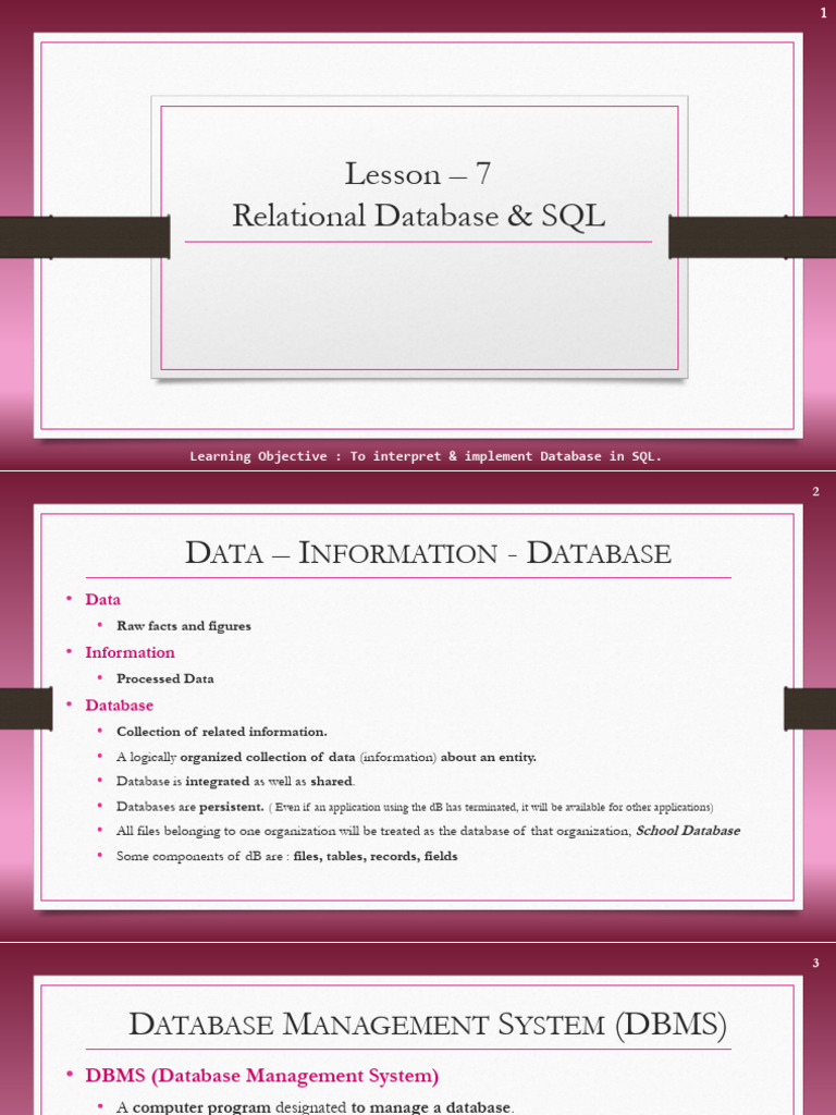 Ls 7 - Relational Database and SQL 12 A C 2024 - 2025 | PDF ...