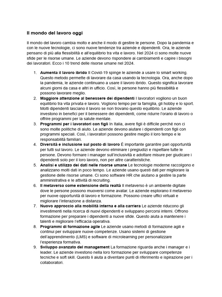 Il Mondo Del Lavoro Oggi | PDF