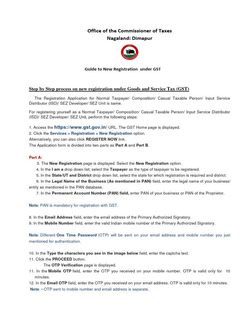 GST New Registration Guide for Nagaland | PDF