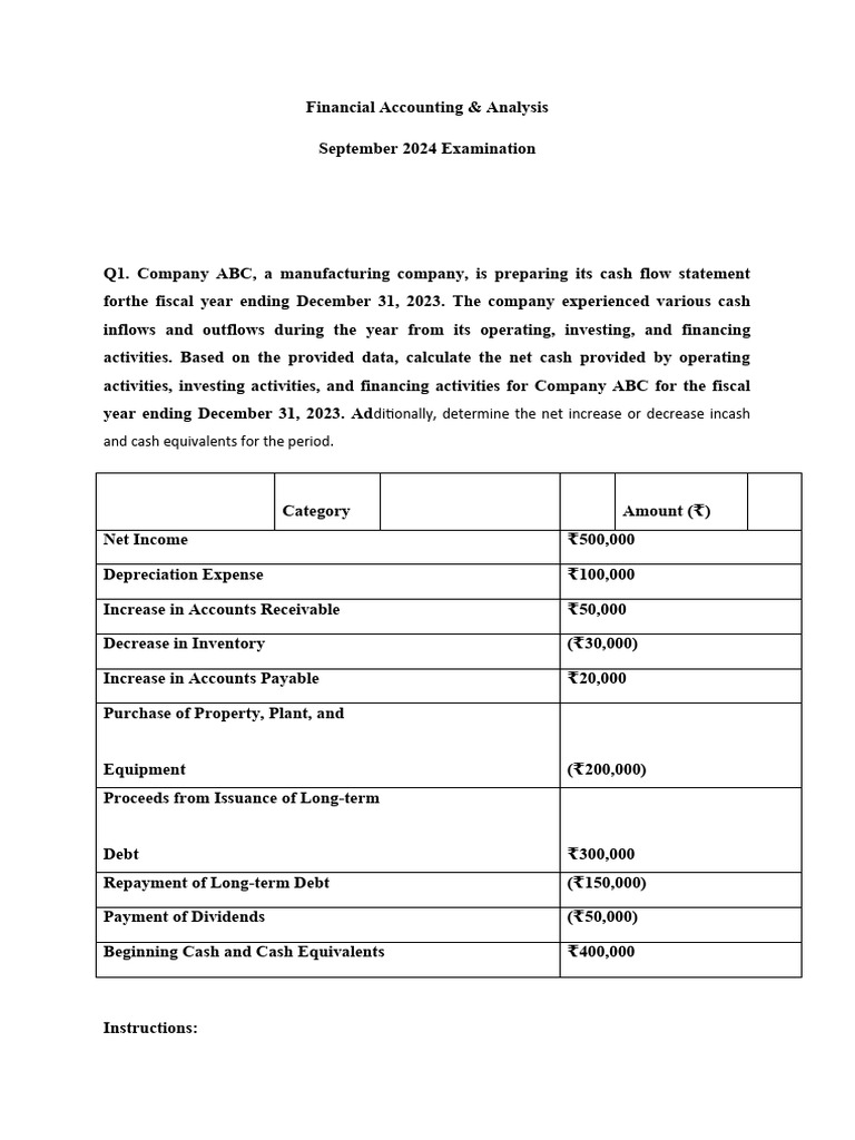 Cash Flow Statement Analysis for Company ABC | PDF | Cash Flow ...