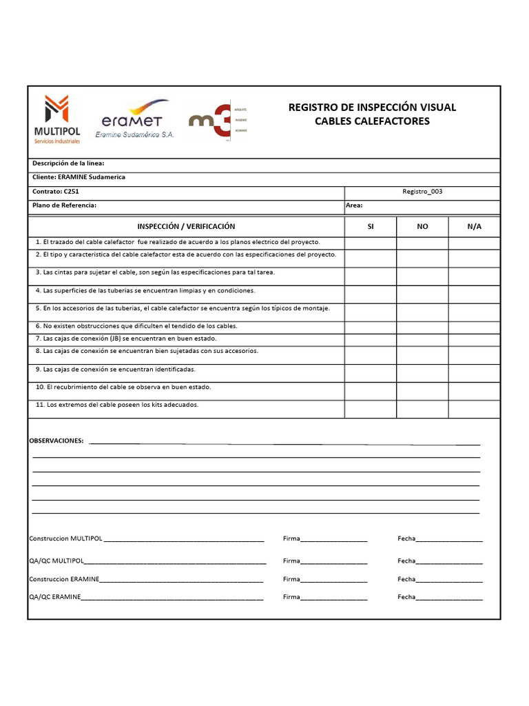 Check List Cables Calefactores - 003 | PDF | Tecnología