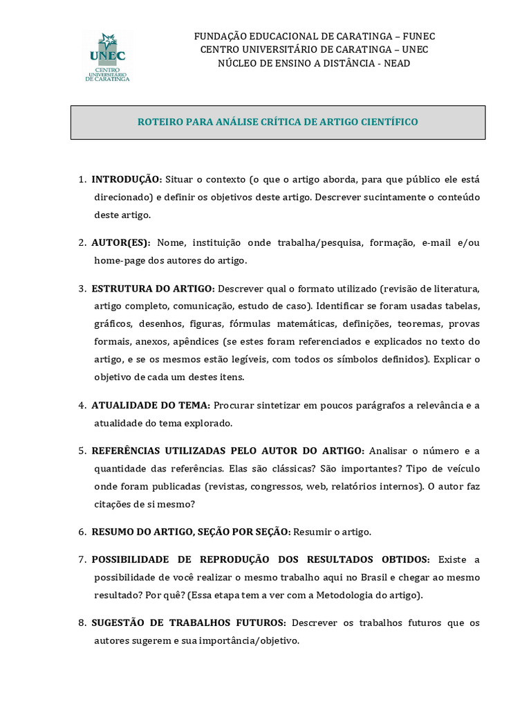 Roteiro de Análise de Artigo Científico | PDF | Publicações acadêmicas |  Science, image size:768x1024