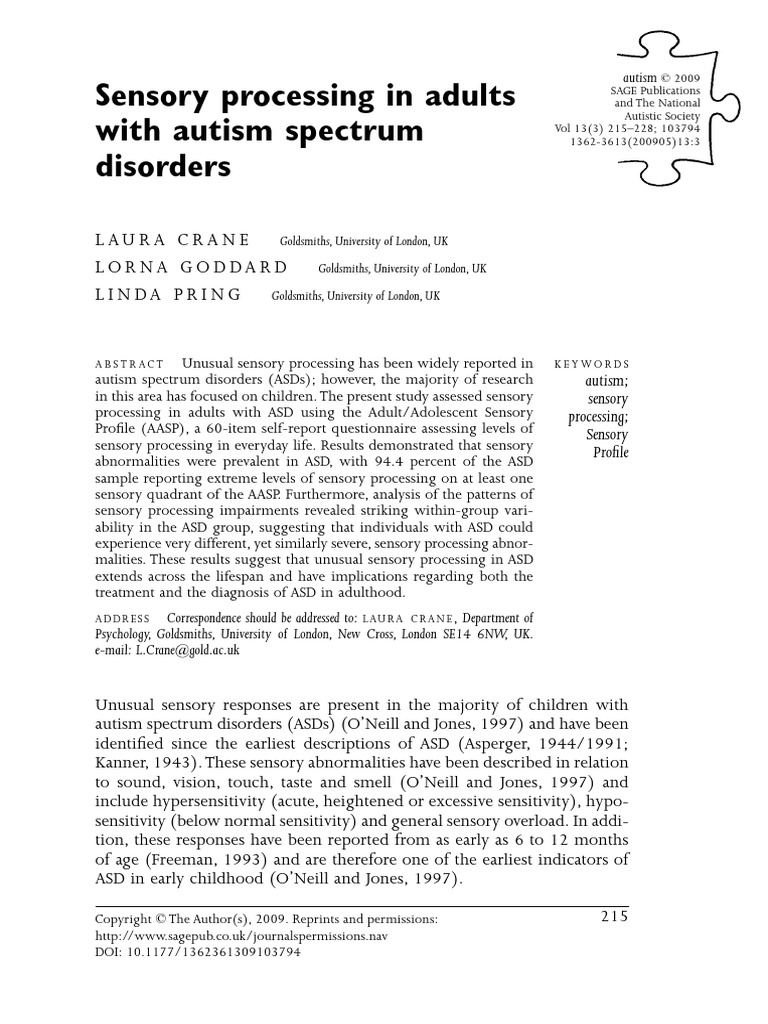 Sensory Processing in Adults On The Spectrum | PDF | Autism Spectrum ...