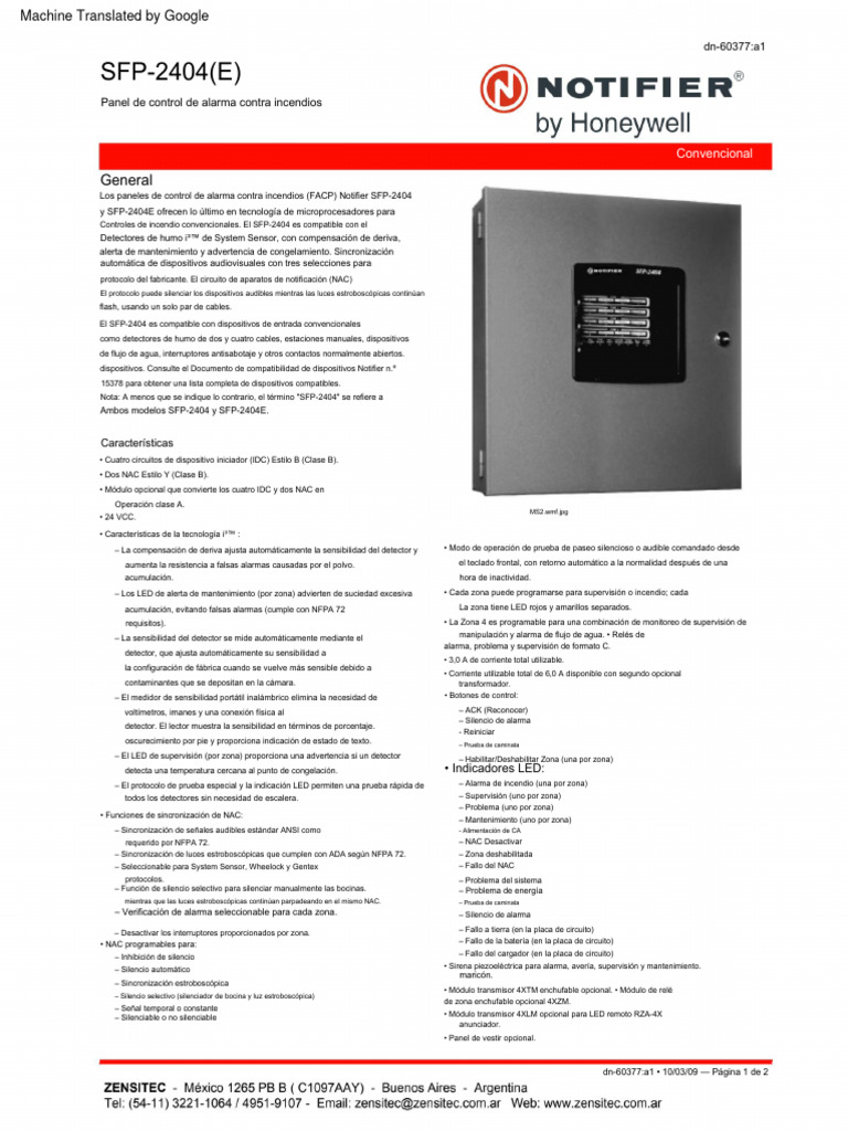 Panel de Control Notifier SFP-2404/E | PDF | Relé | Diodo emisor de luz