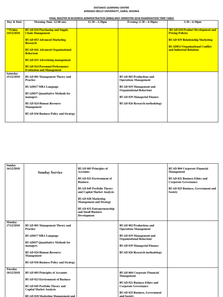 2018 May Semester Timetable (Final) | PDF | Master Of Business ...