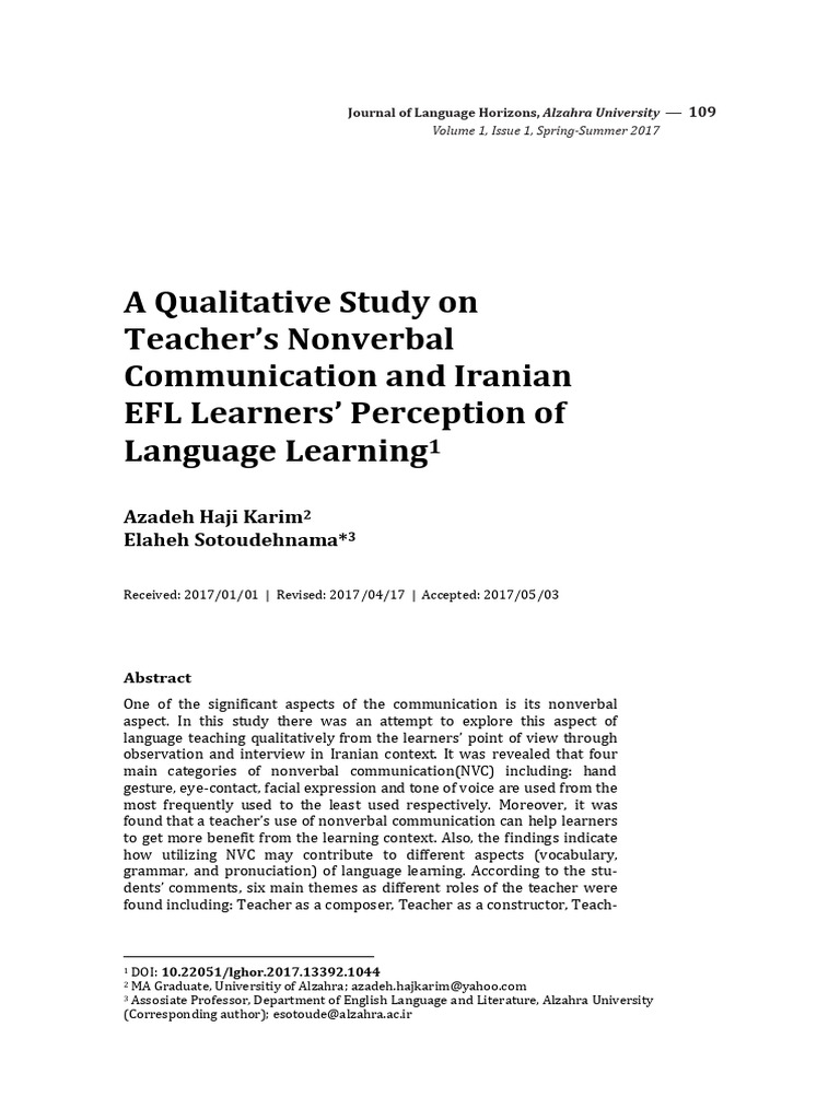 Nonverbal Communication in EFL Teaching | PDF | Nonverbal Communication ...