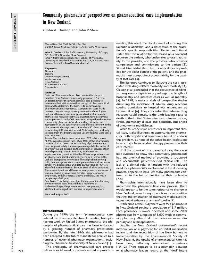 Community Pharmacists' Perspectives On Pharmaceutical Care ...