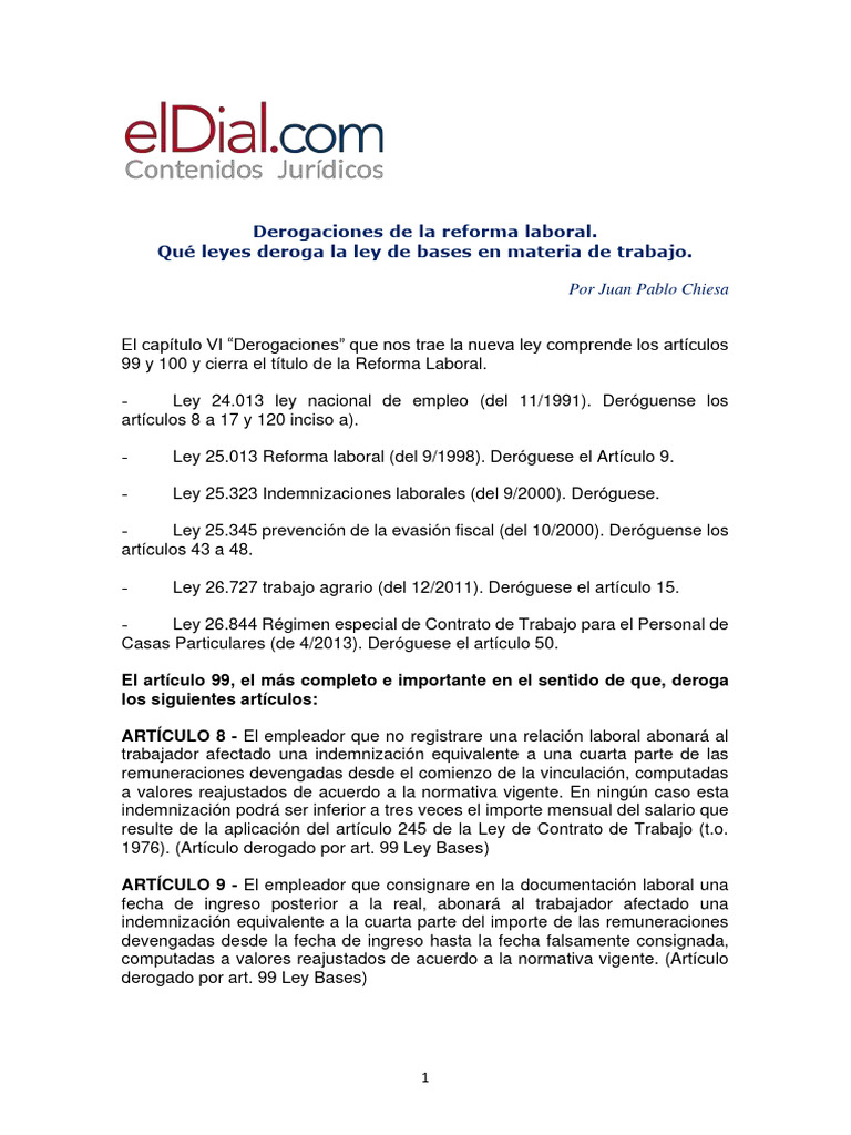 Derogaciones en la Reforma Laboral | PDF | Derecho laboral | Salario
