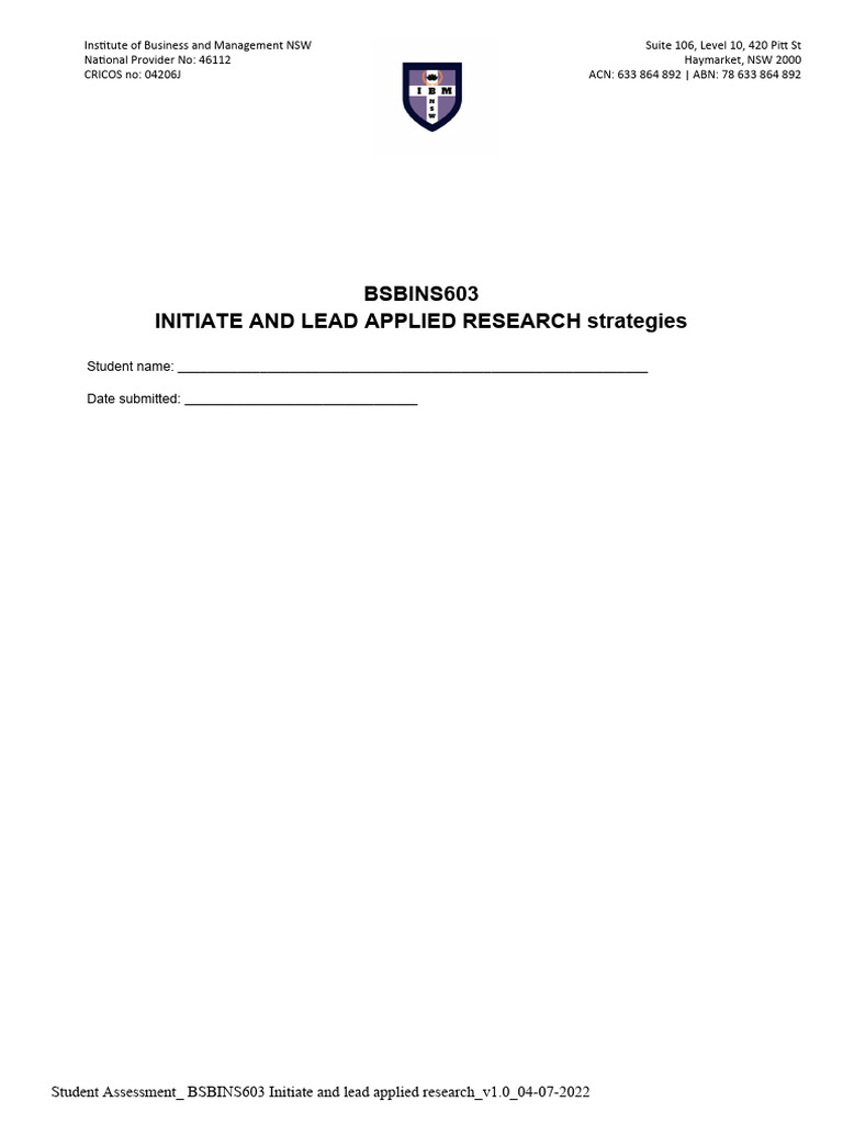 BSBINS603 Applied Research Assessment | PDF | Information | Data