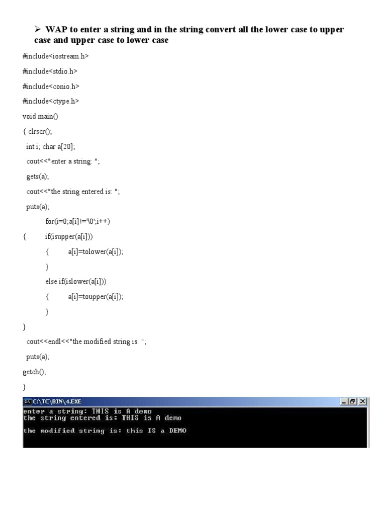 WAP To Enter A String and in The String Convert All The Lower Case To