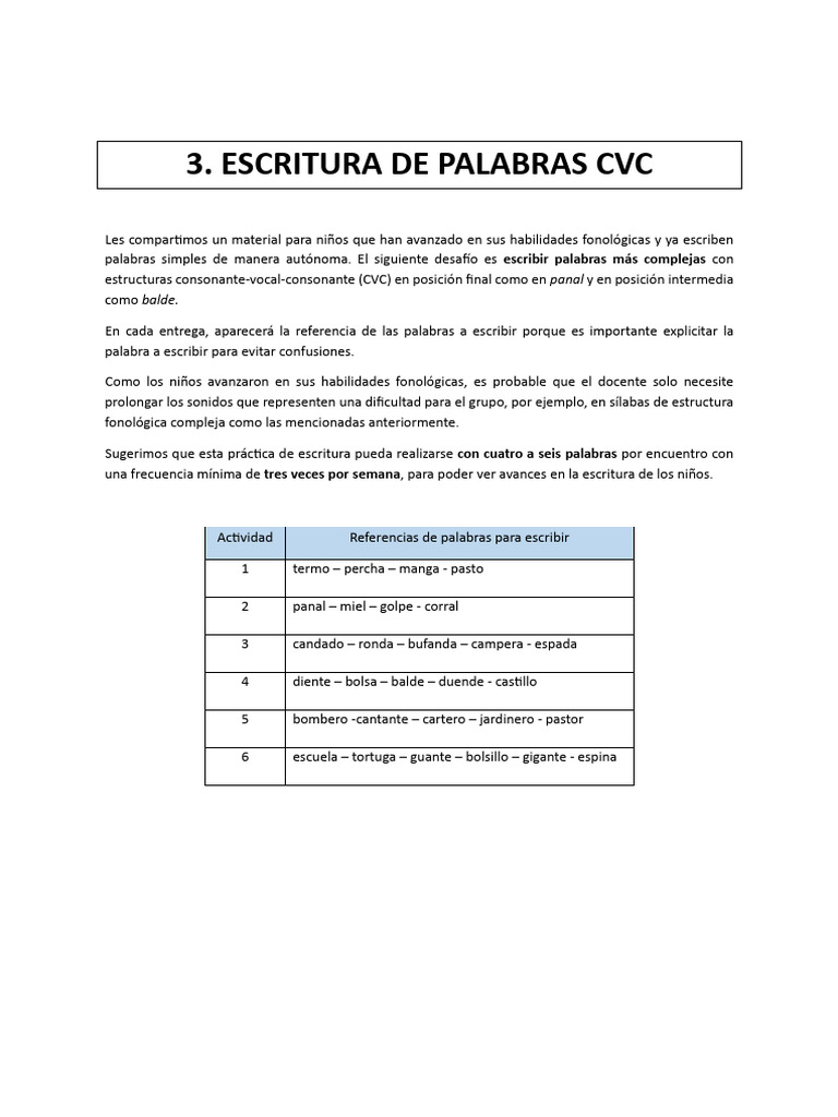 Escritura de Palabras CVC para Niños | PDF | Artes del Lenguaje y ...
