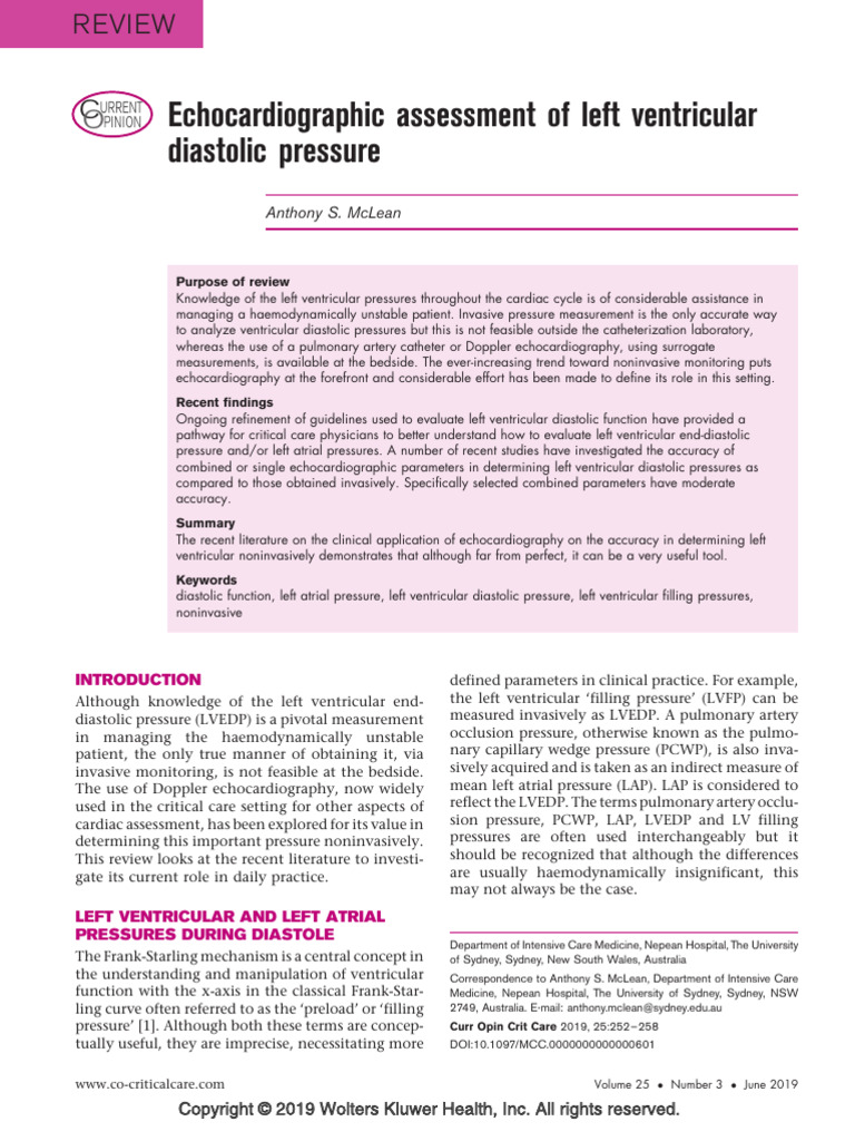 Echocardiographic Assessment of Left Ventricular Diastolic Pressure ...