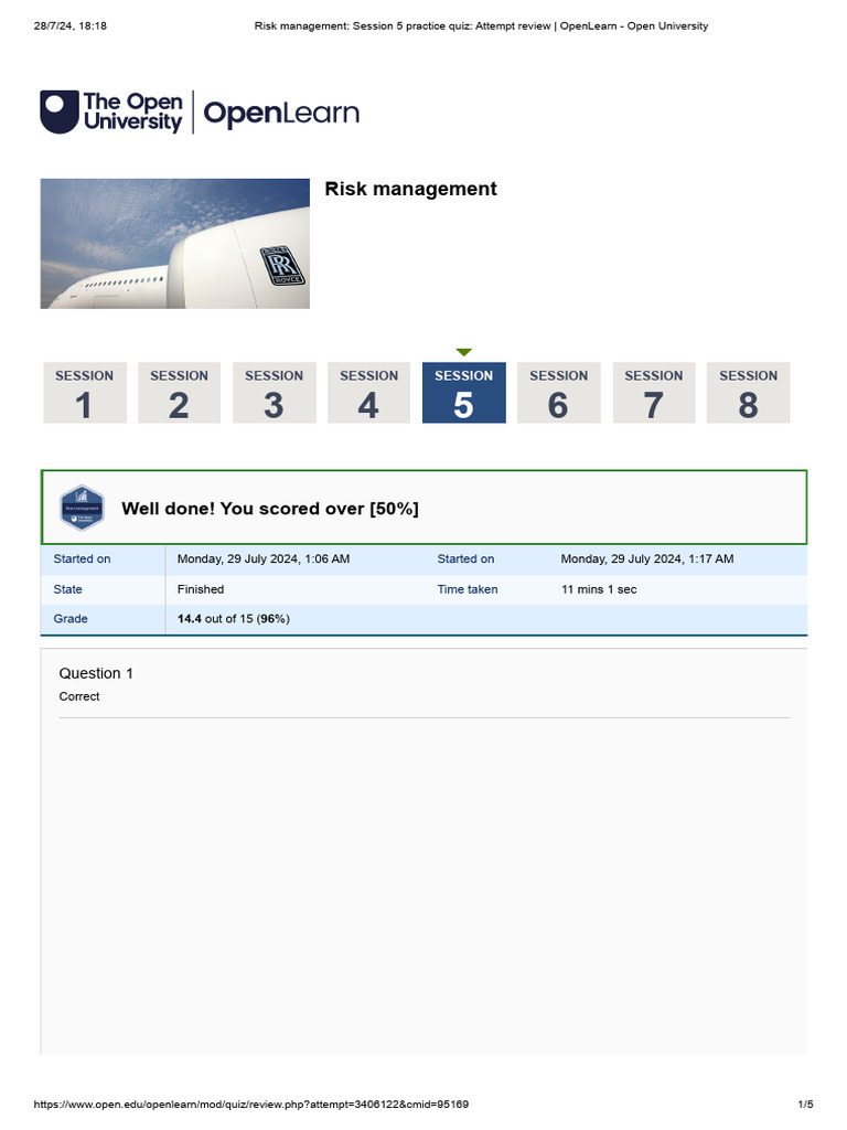 Risk Management - Session 5 Practice Quiz - Attempt Review - OpenLearn ...