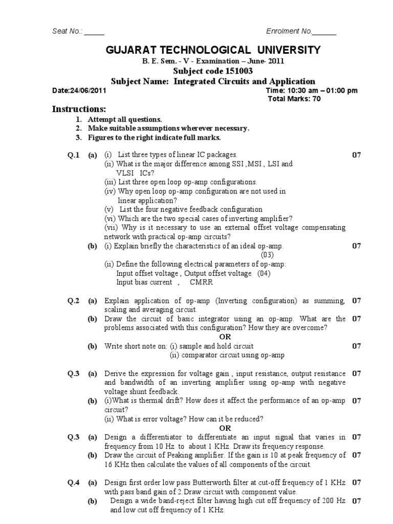 Gujarat Technological University Instructions PDF Operational