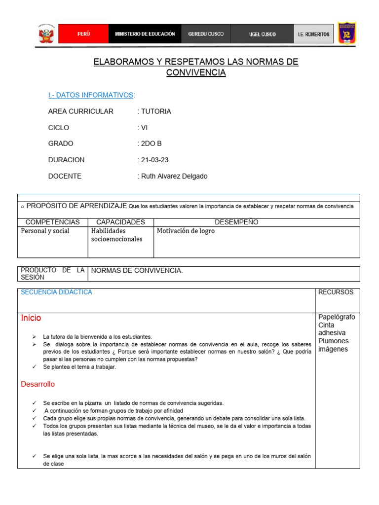 Normas de Convivencia en el Aula | PDF | Salón de clases | Aprendizaje