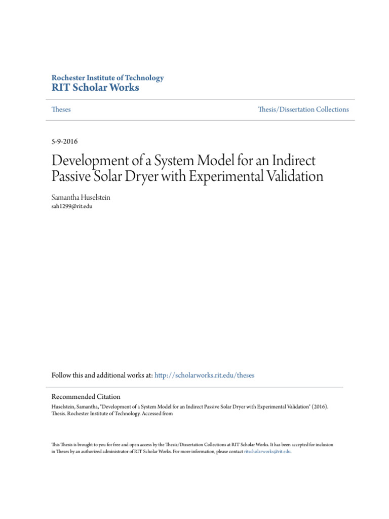 Development of A System Model For An Indirect Passive Solar Dryer With ...