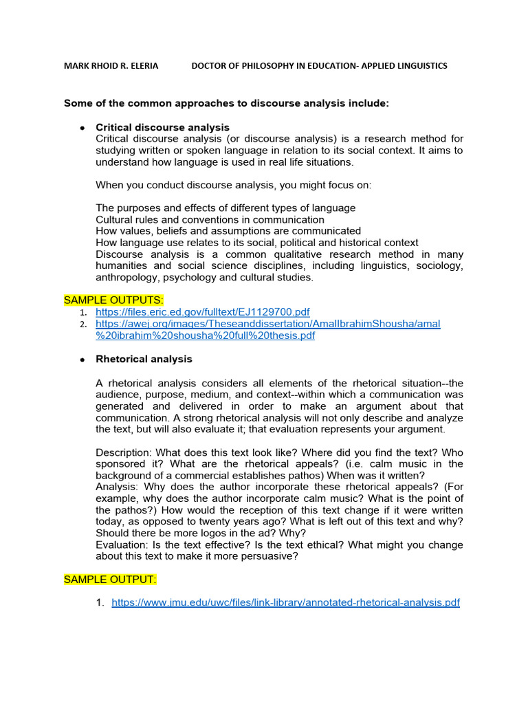 Approaches to Discourse Analysis | PDF | Linguistics | Analysis