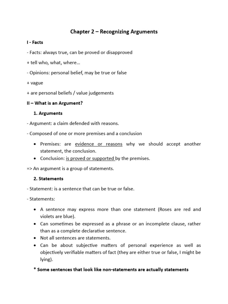 Understanding Arguments in Chapter 2 | PDF | Argument | Sentence ...