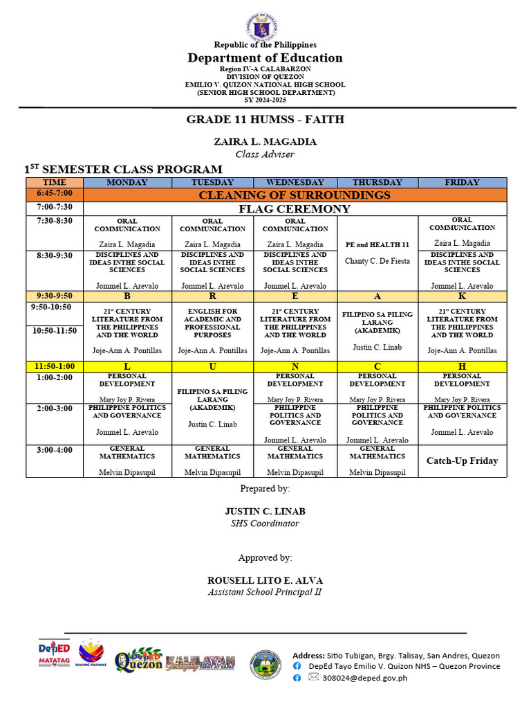 Shs-Class-Program-First Sem Sy 2024-2025-1 | PDF | Philippines