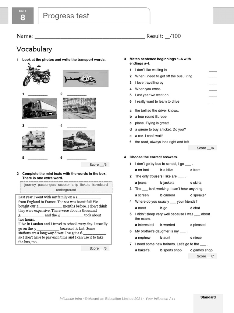 Unit 8 Progress Test: Transport Skills | PDF