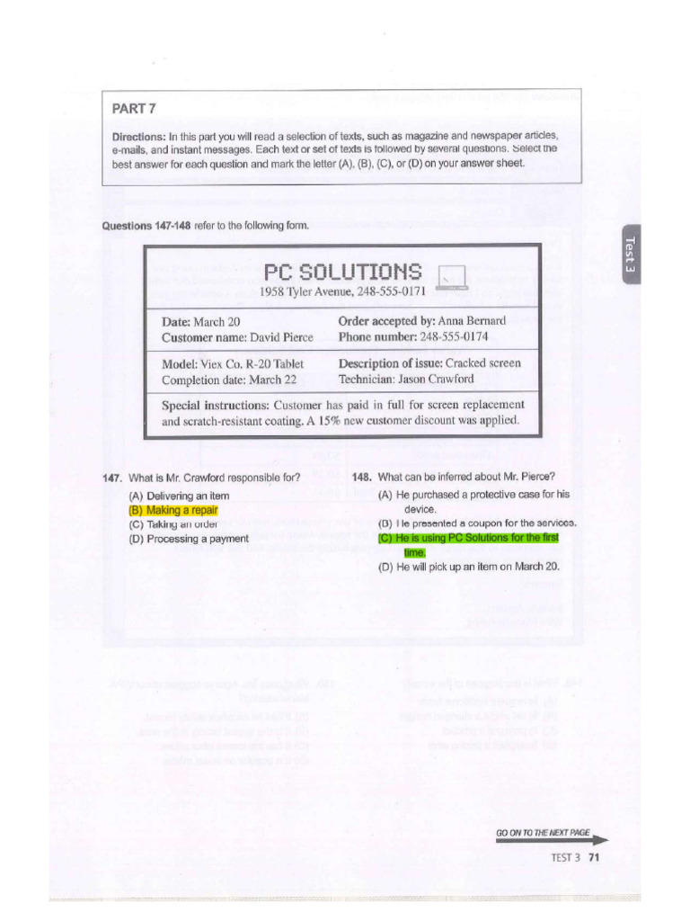 TEST 3 Part 7 | PDF
