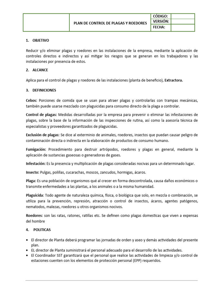 Plan de Control de Plagas y Roedores | PDF | Pesticida | Plaga (organismo)