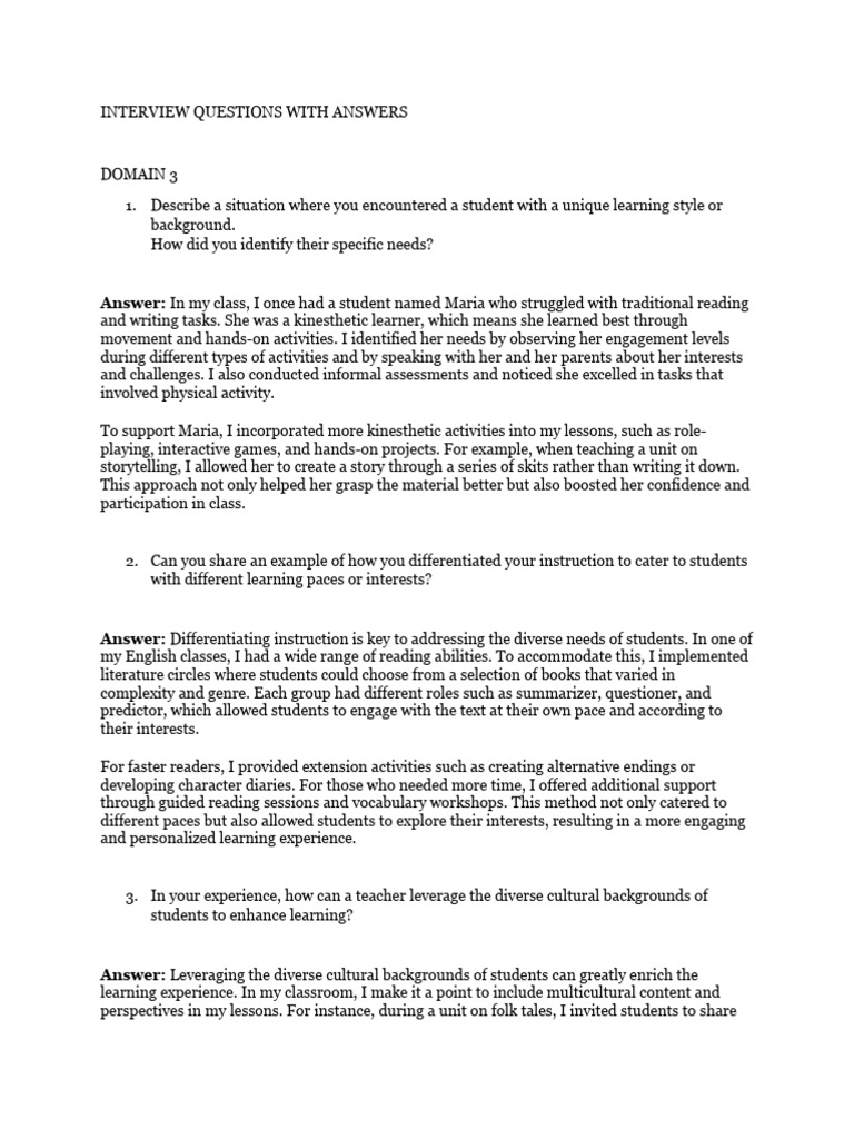 Interview Questions for Diverse Learners | PDF | Educational Assessment ...