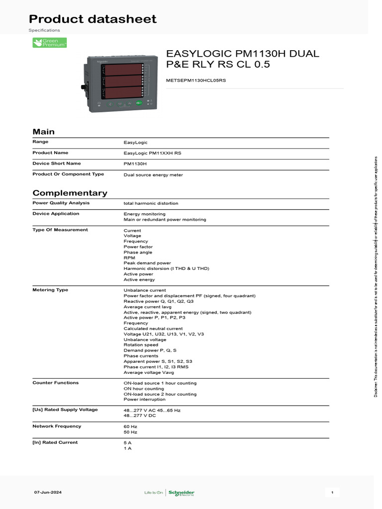 EasyLogic PM1130H Dual Energy Meter | PDF | Ac Power | Bit Rate