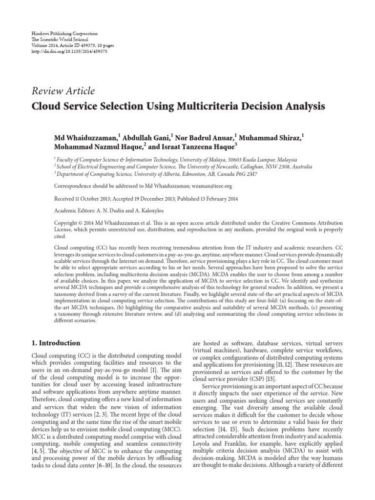 Cloud Service Selection Using Multicriteria Decisi | PDF | Decision ...