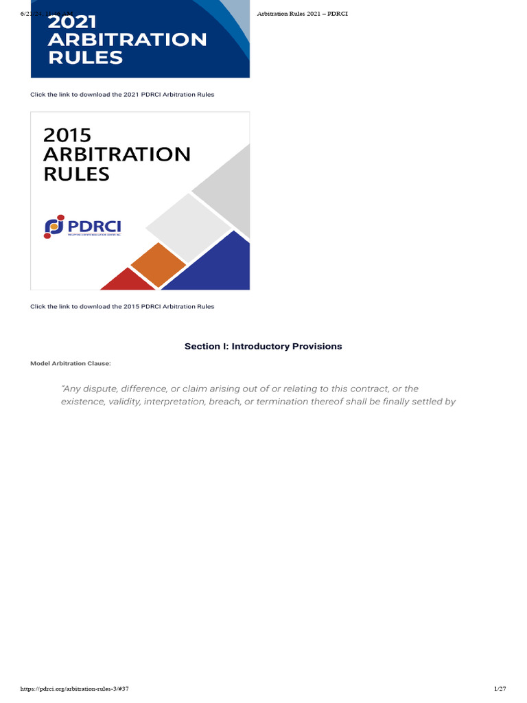 PDRCI Arbitration Rules Overview | PDF | Arbitral Tribunal | Arbitration