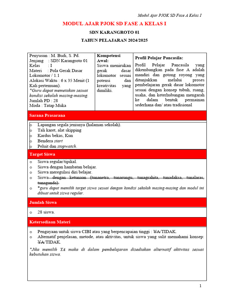 Modul Ajar Kelas 1 | PDF | Karier & Perkembangan
