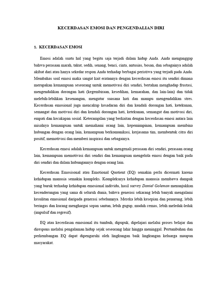 Kecerdasan Emosi dan Pengendalian Diri | PDF