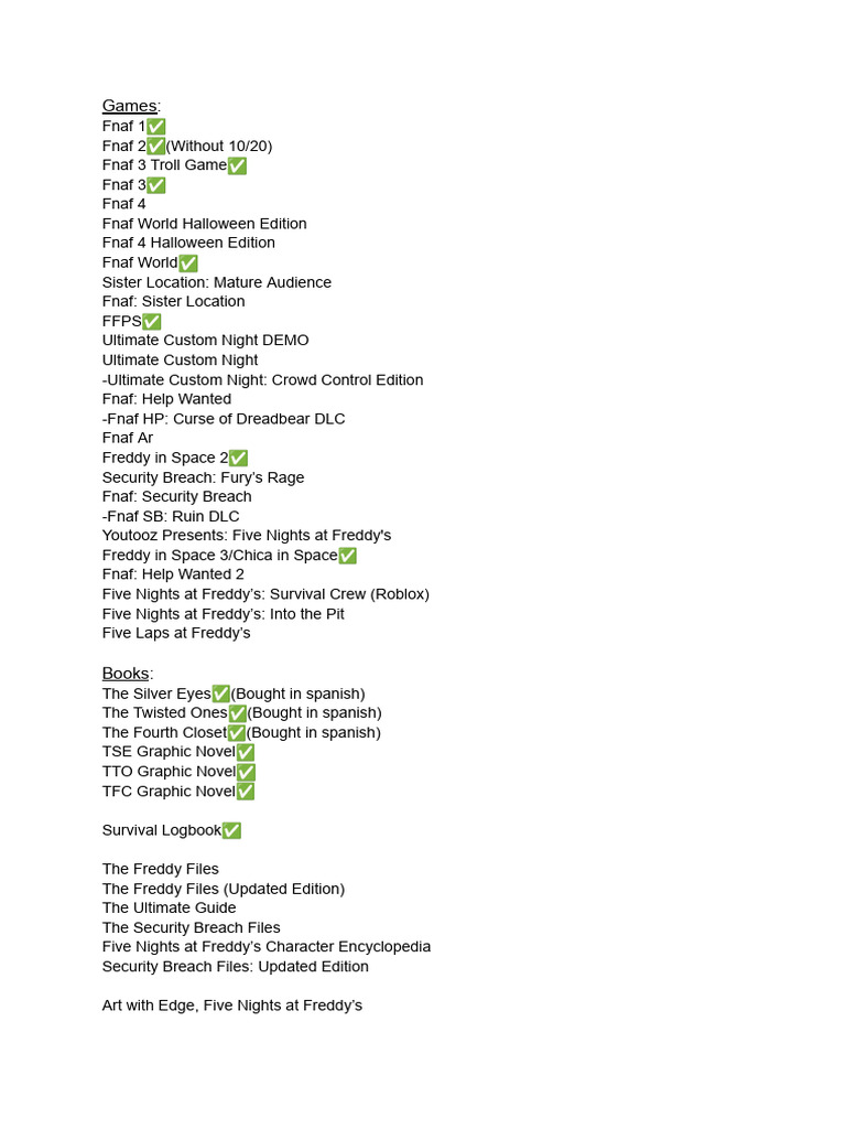All Fnaf Doom Commands