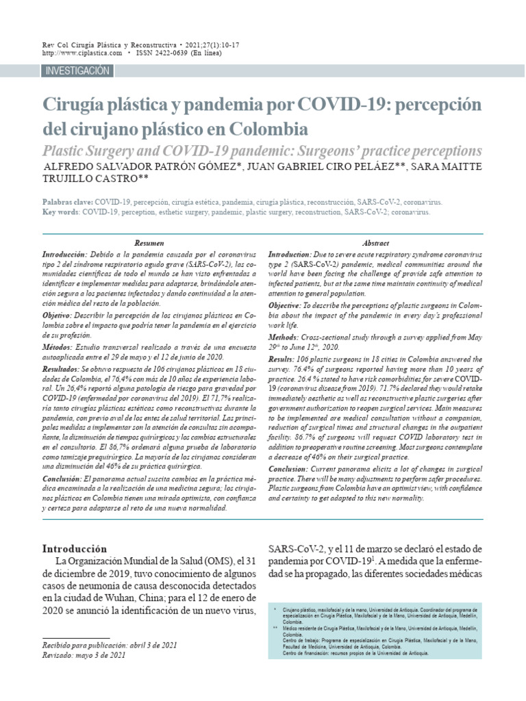 5 Cirug C3 8da 20PL C3 81stica 20y 20pandemia | PDF | Cirugía | Ansiedad