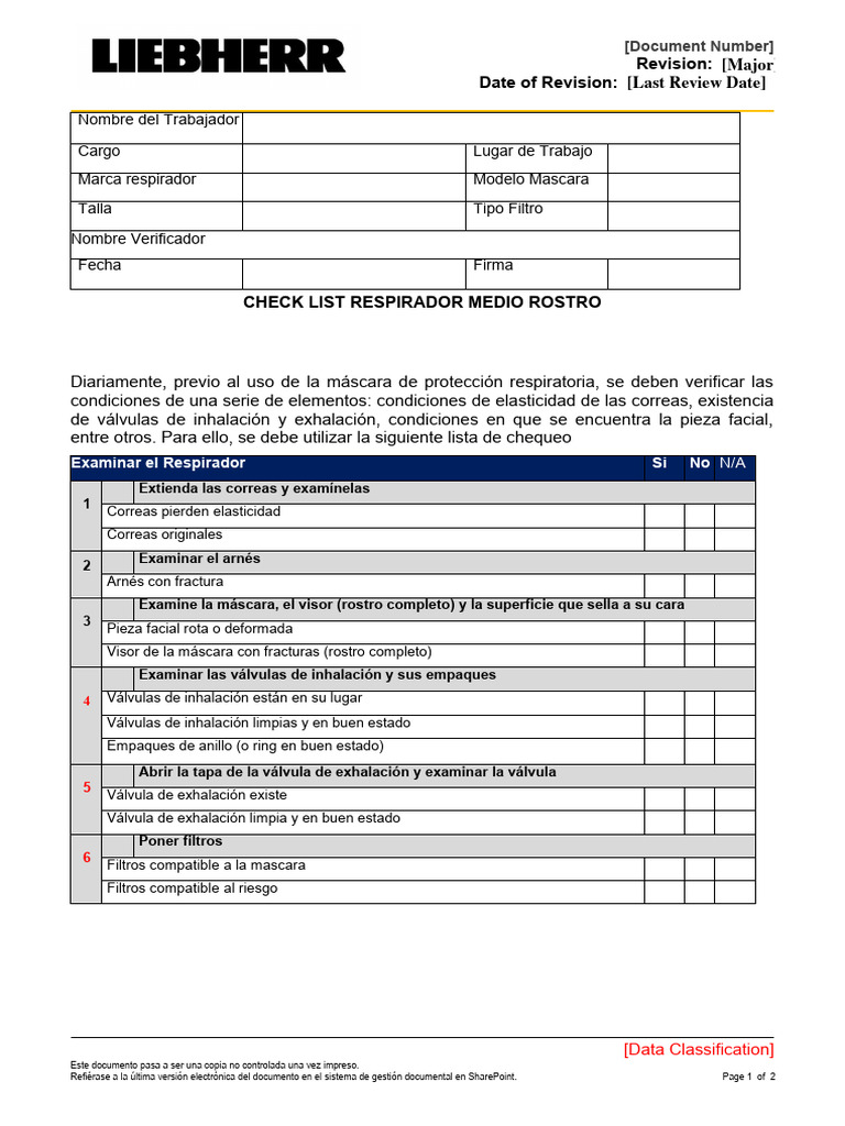Checklist Diario para Respiradores | PDF
