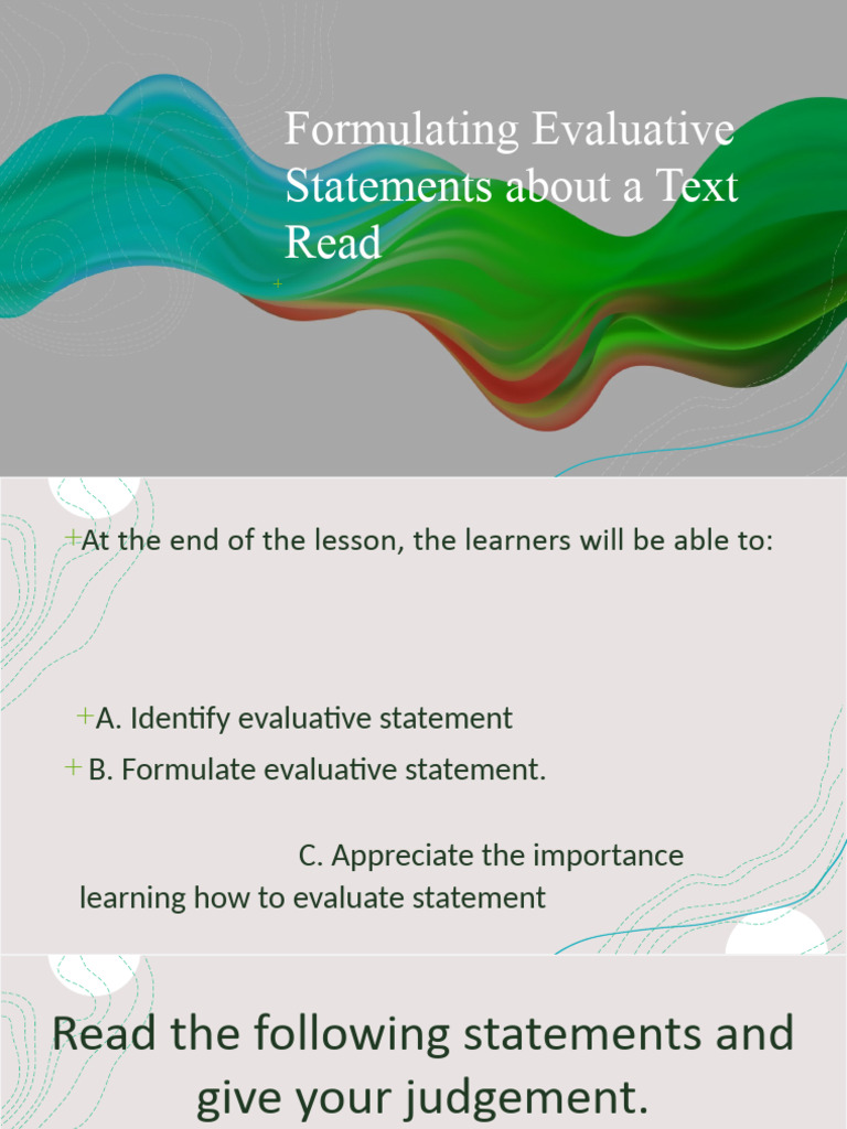 Formulating Evaluative Statements About A Text Read | PDF | Learning ...
