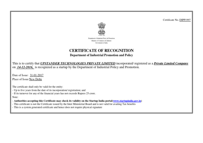 Startup Certificate | PDF