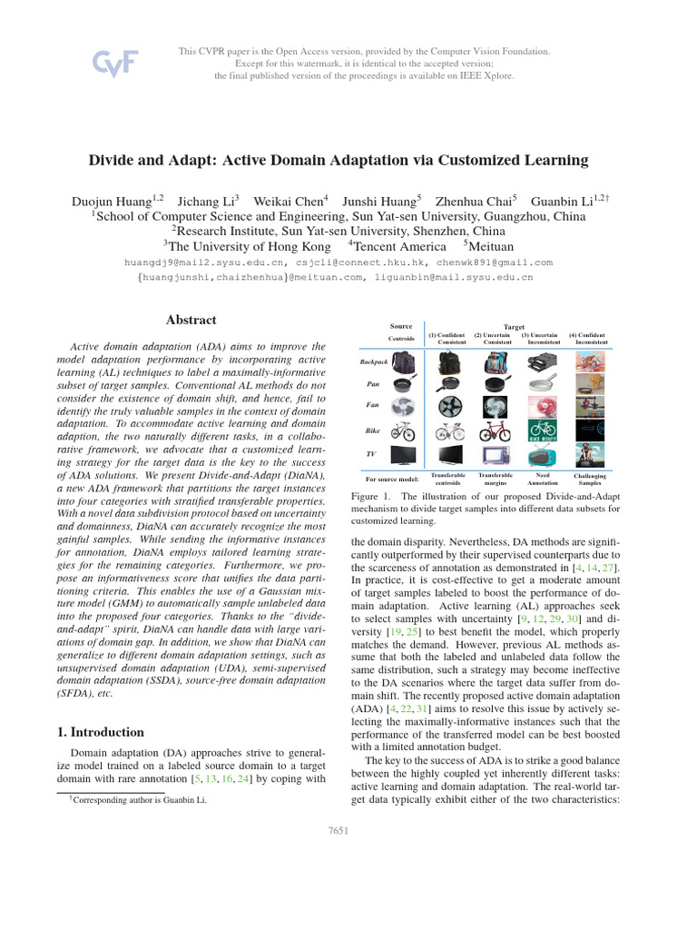 Huang Divide and Adapt Active Domain Adaptation Via Customized Learning ...