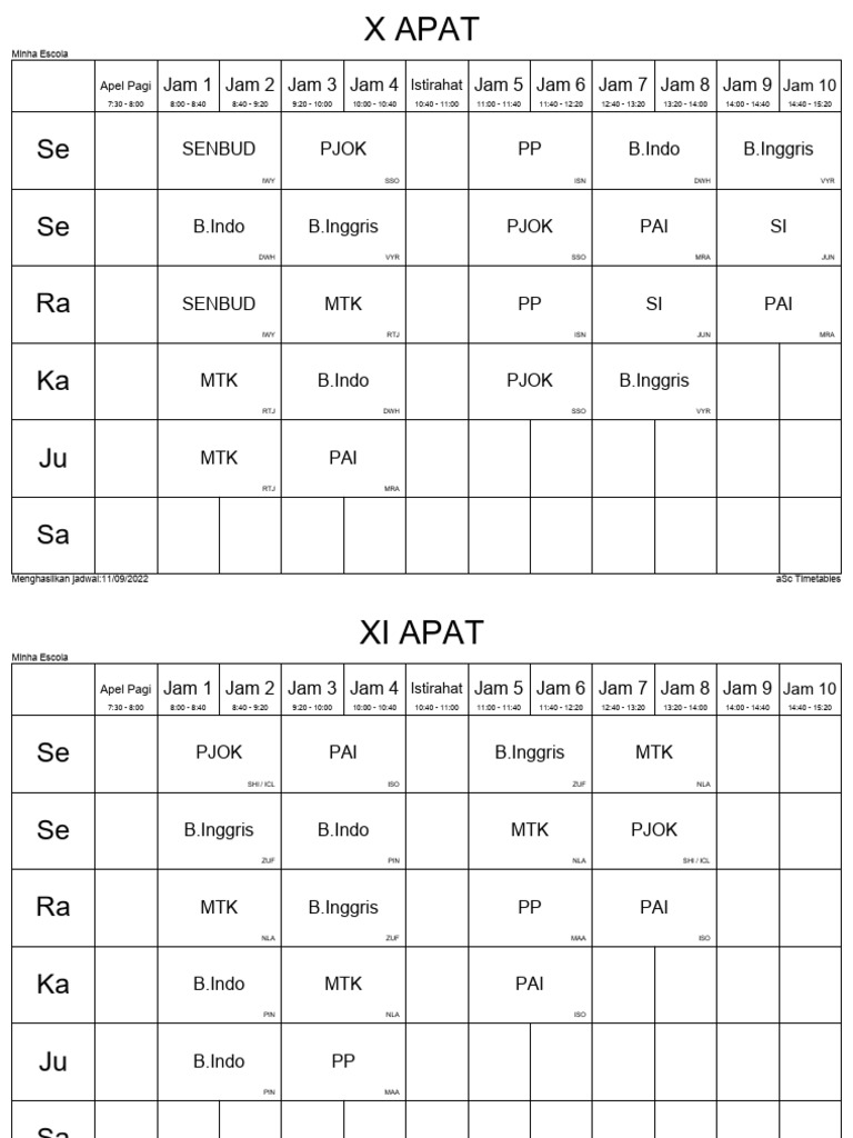Jadwal Pelajaran Minha Escola 2022 | PDF
