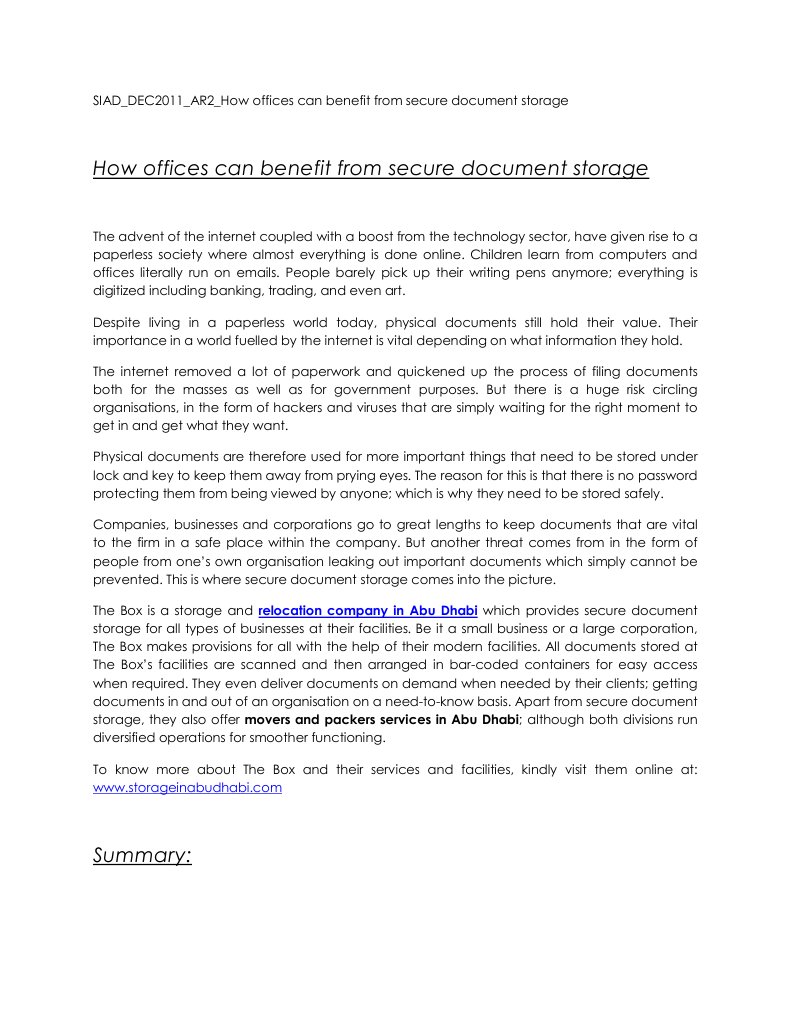 How Offices Can Benefit From Secure Document Storage | PDF