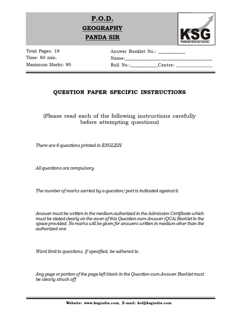 Geography Question Paper for P.O.D. | PDF | Business | Travel