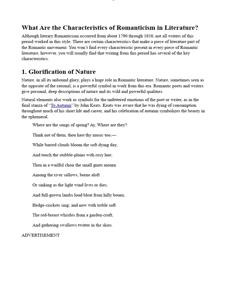 Characteristics of Romantic Literature | PDF | Romanticism | Samuel ...